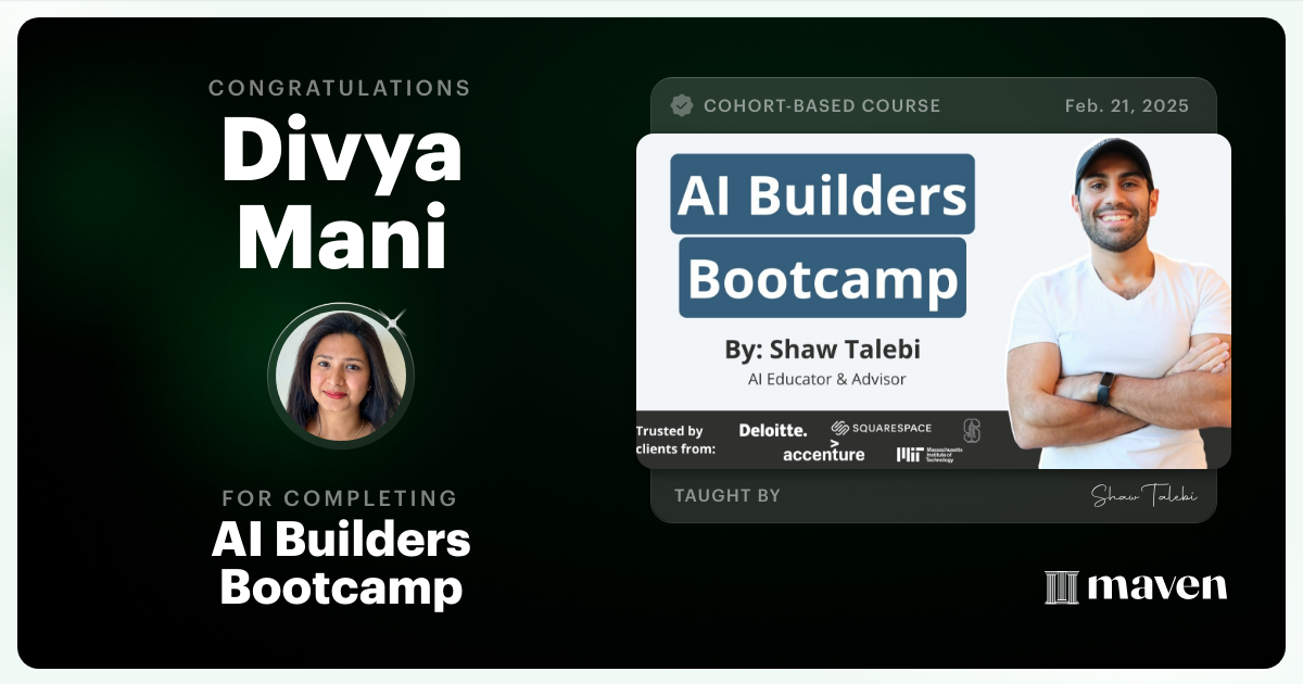 Certificate of Completion for AI Builders Bootcamp