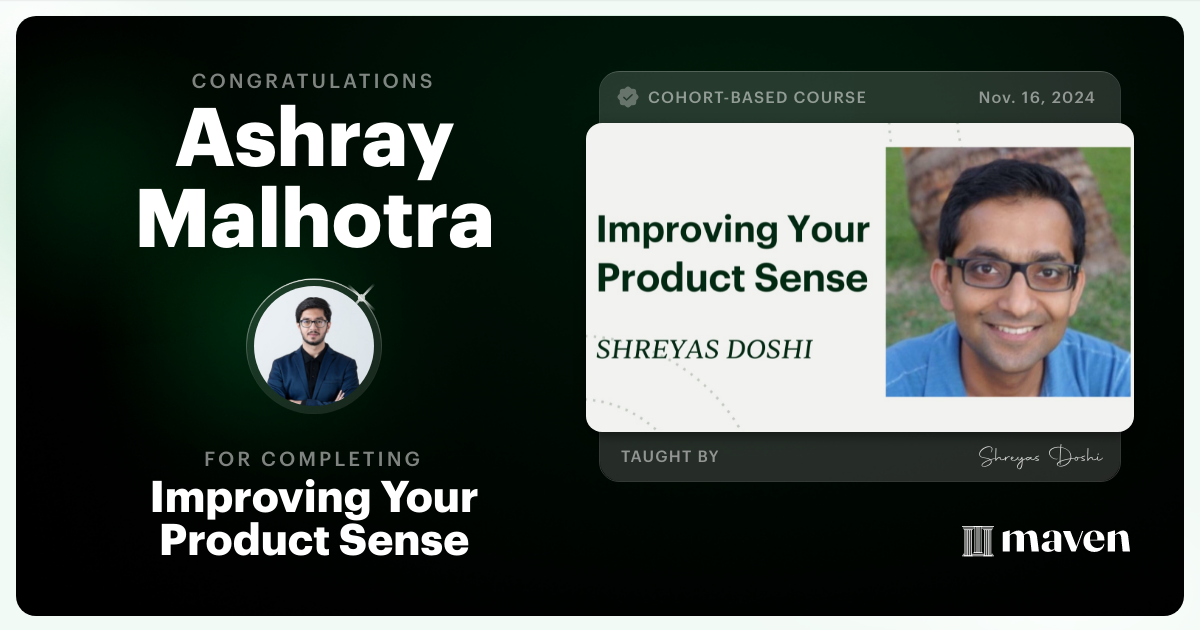Certificate of Completion for World-class Product Sense in Practice