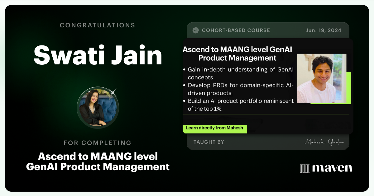 Certificate of Completion for Agentic AI Product Management Certification
