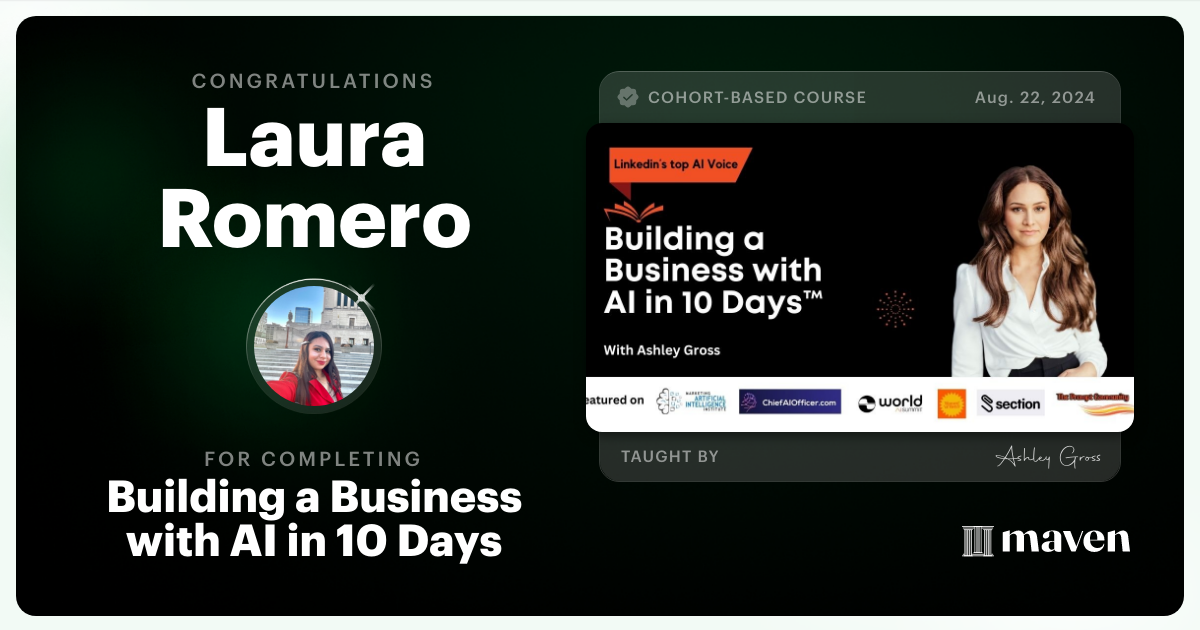 Certificate of Completion for Build a Business with AI in 10 Days