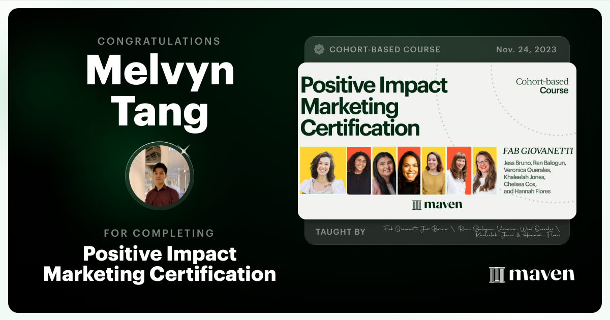 Certificate of Completion for Positive Impact Marketing Certification