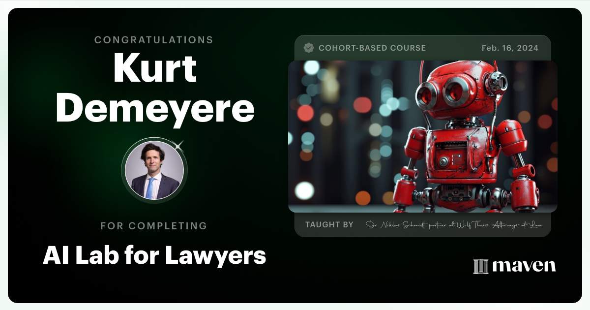 Certificate of Completion for AI Lab for Lawyers