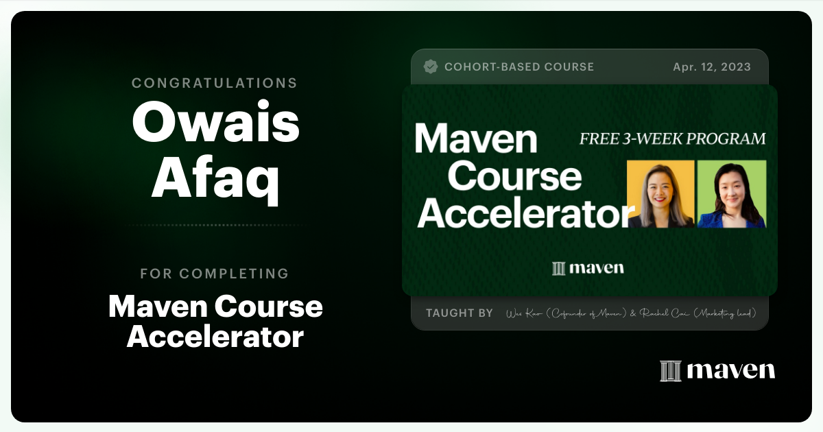 Certificate of Completion for Maven Course Accelerator