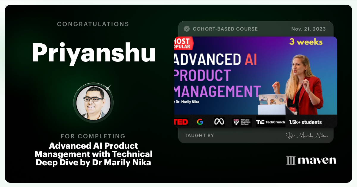 Certificate of Completion for Advanced AI Product Leadership Certification