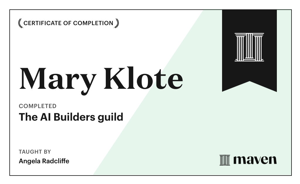 Certificate for The AI Builders guild