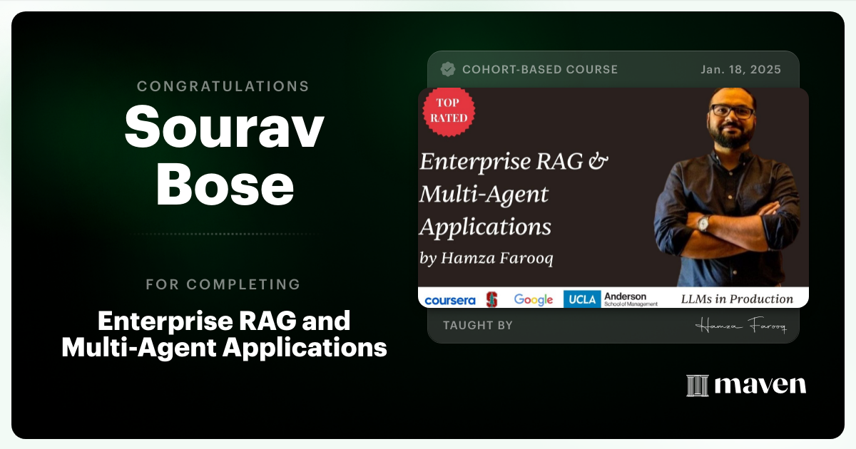 Certificate of Completion for Agent Engineering Bootcamp: Developers Edition