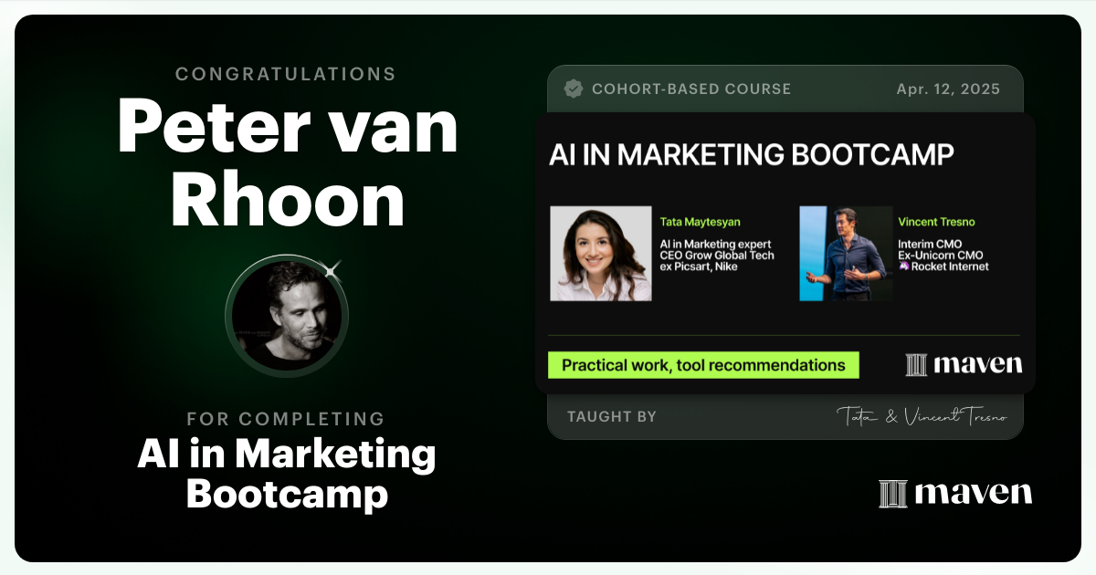 Certificate of Completion for AI in Marketing Bootcamp: 4 weeks