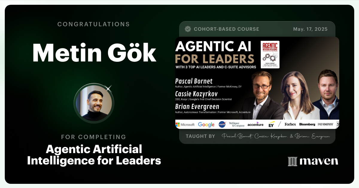 Certificate of Completion for Agentic Artificial Intelligence for Leaders