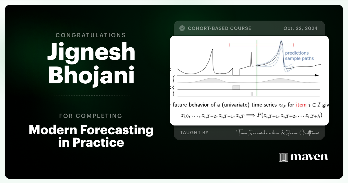 Certificate of Completion for Modern Forecasting in Practice