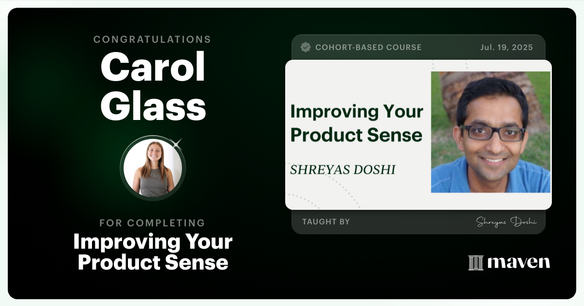Certificate of Completion for World-class Product Sense in Practice