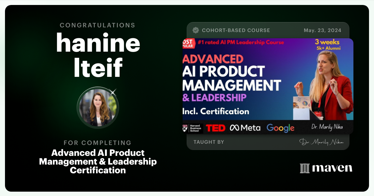Certificate of Completion for Advanced AI Product Leadership Certification