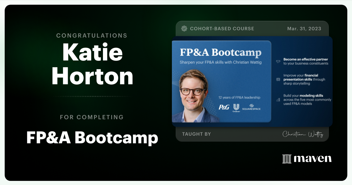 Certificate of Completion for FP&A Bootcamp