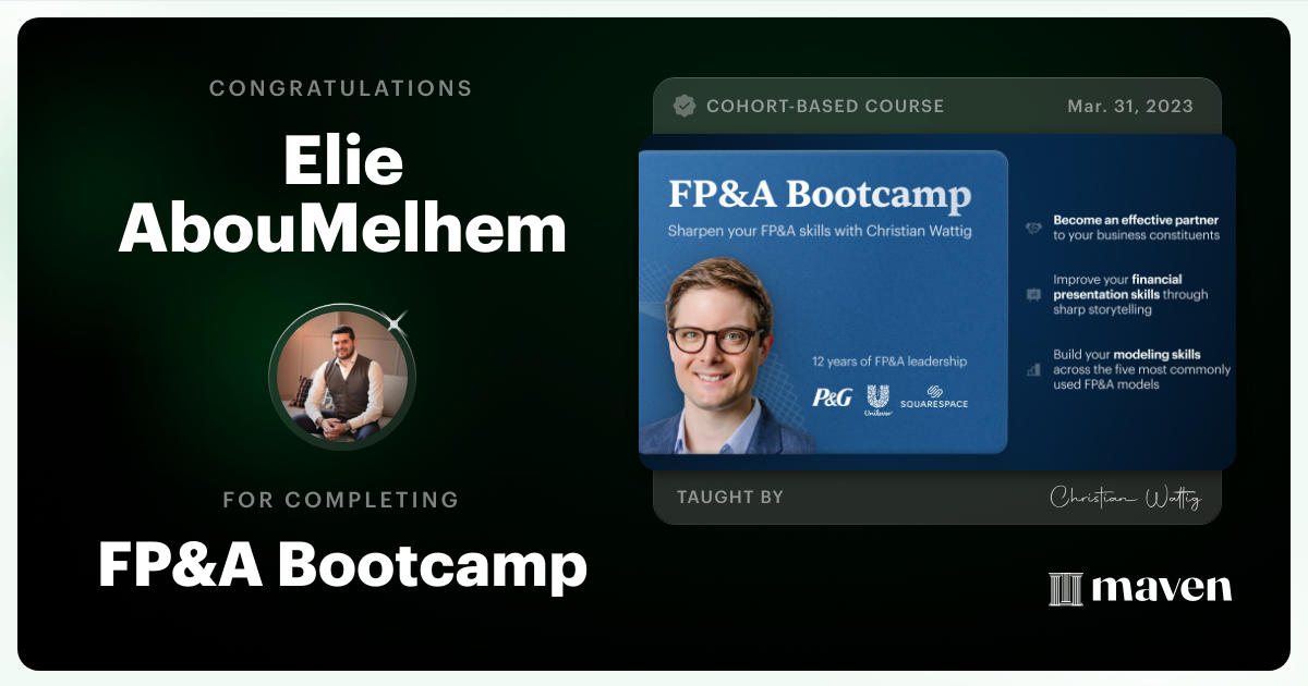 Certificate of Completion for FP&A Bootcamp