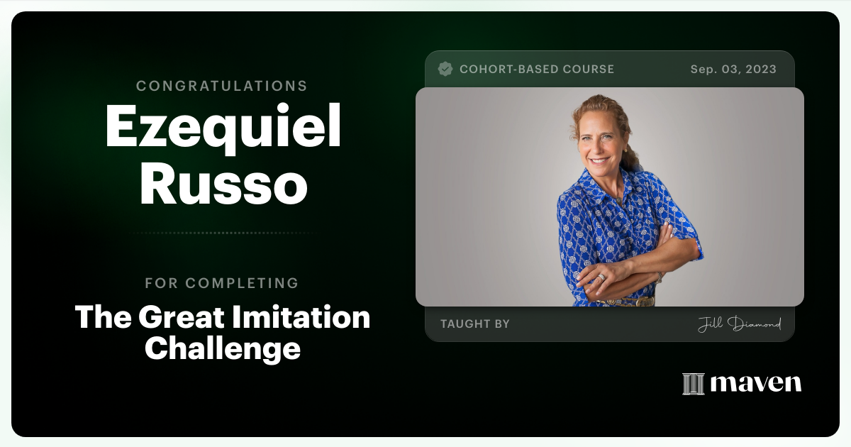 Certificate of Completion for The Great Imitation Challenge