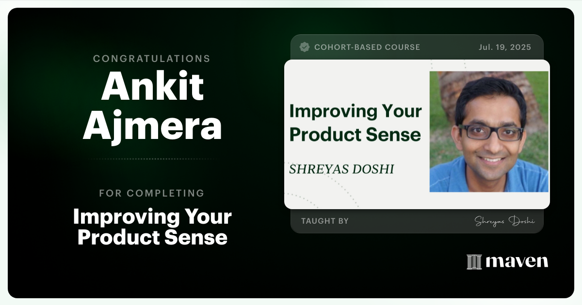 Certificate of Completion for World-class Product Sense in Practice