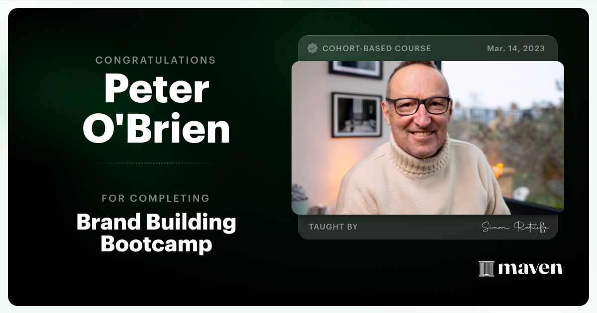Certificate of Completion for Start-up Brand Bootcamp