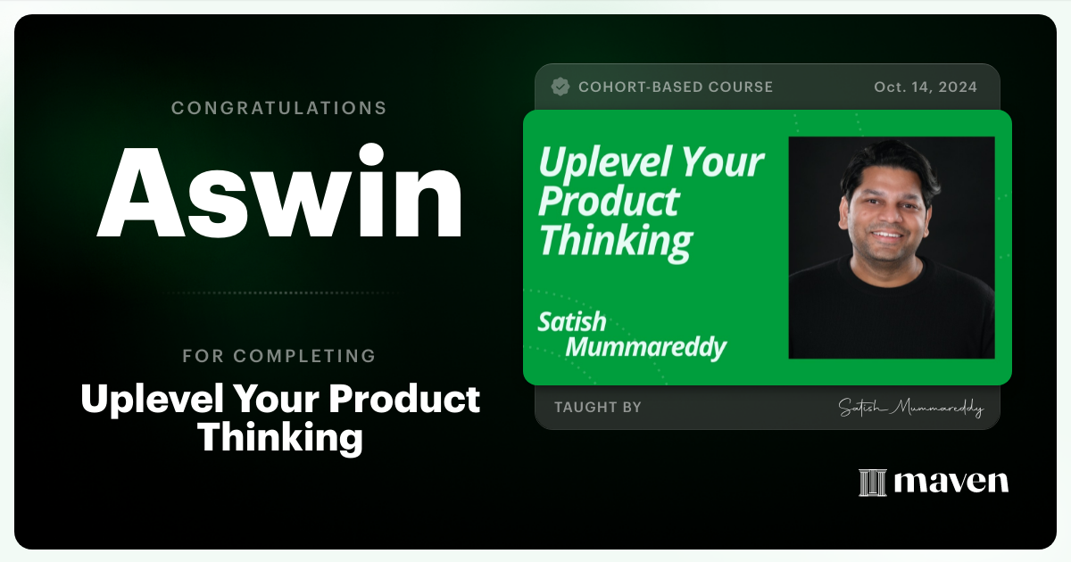 Certificate of Completion for Uplevel Your Product Thinking