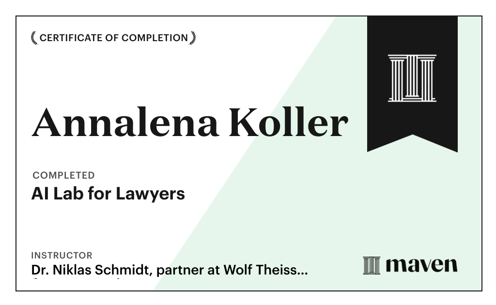 Certificate for AI Lab for Lawyers