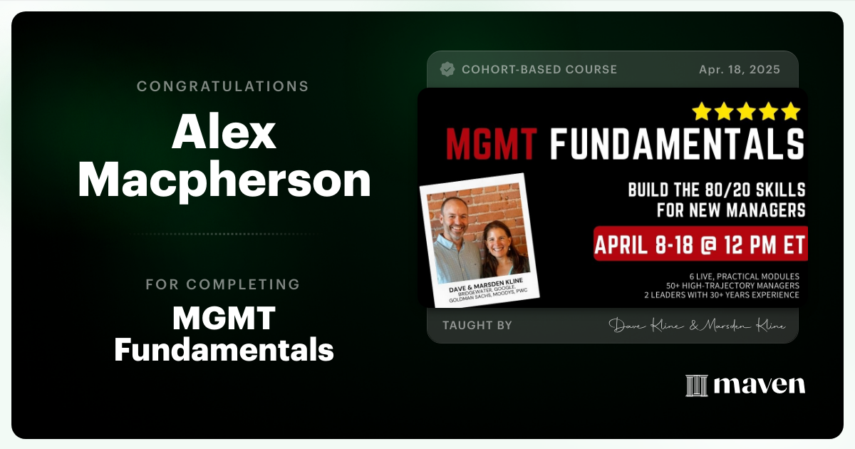 Certificate of Completion for MGMT Fundamentals: AI-Powered Leadership Skills for New Managers