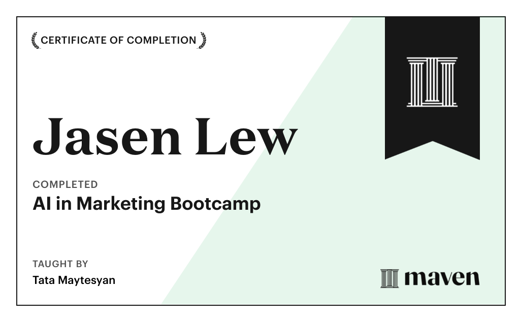 Certificate for AI in Marketing Bootcamp: 4 weeks