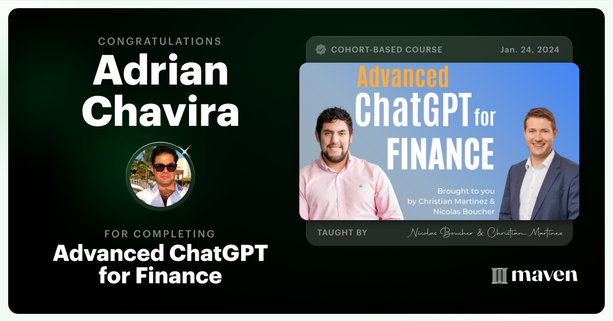 Certificate of Completion for AI for Finance - Advanced