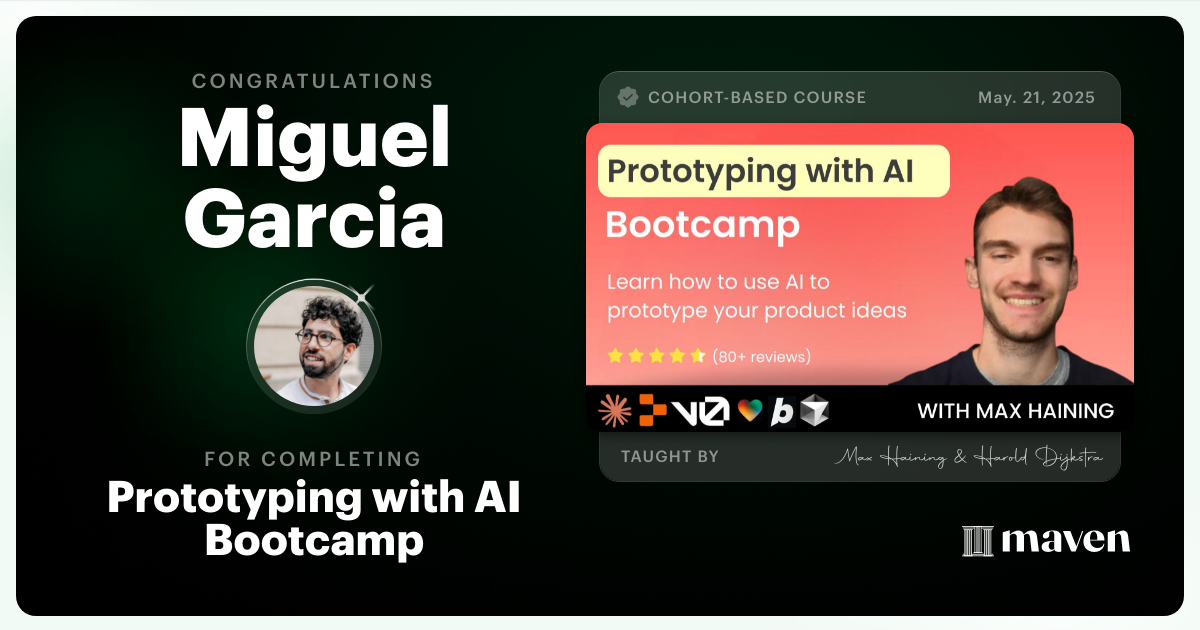 Certificate of Completion for Vibe Coding Bootcamp