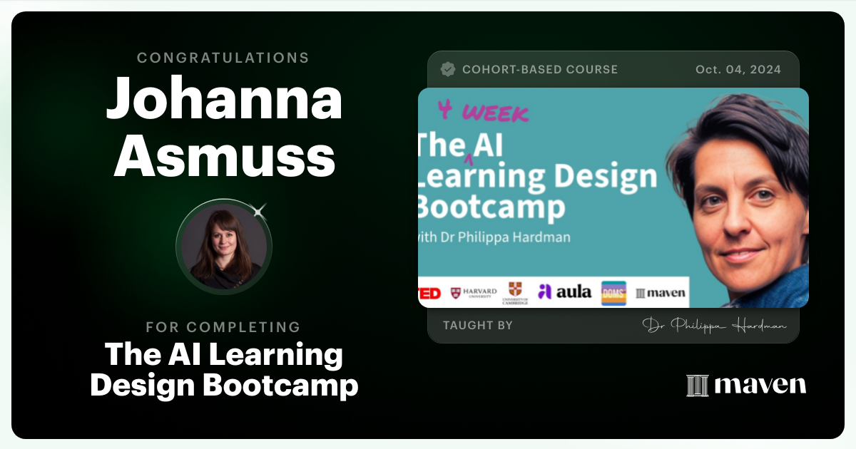 Certificate of Completion for The AI Bootcamp for L&D