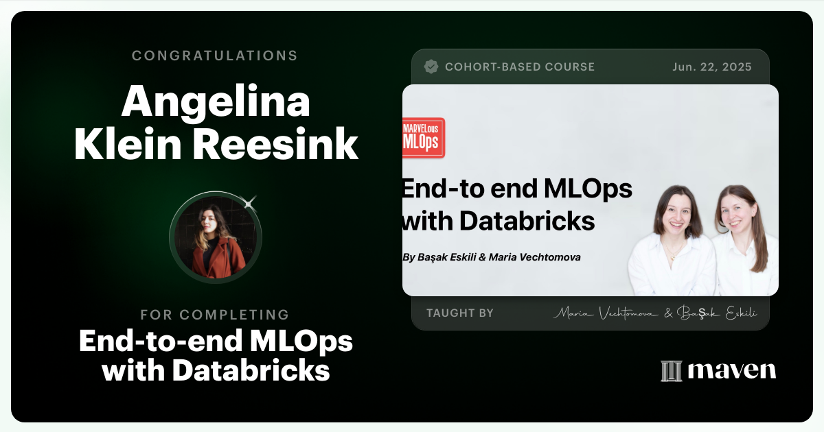 Certificate of Completion for End-to-end MLOps with Databricks