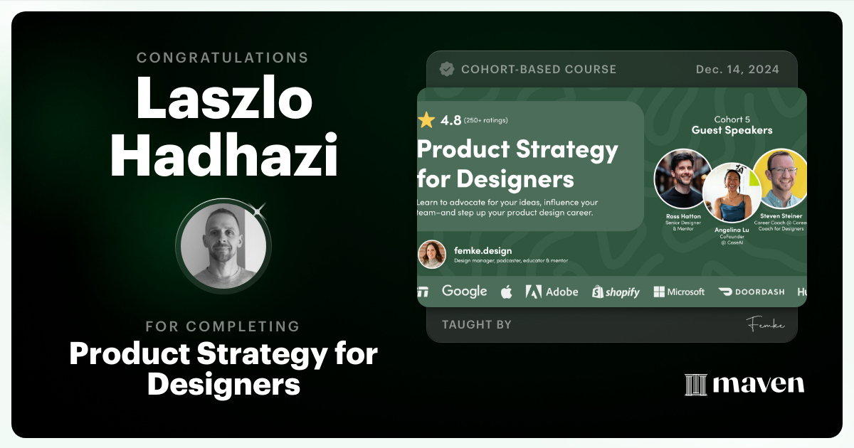 Certificate of Completion for Product Strategy for Designers