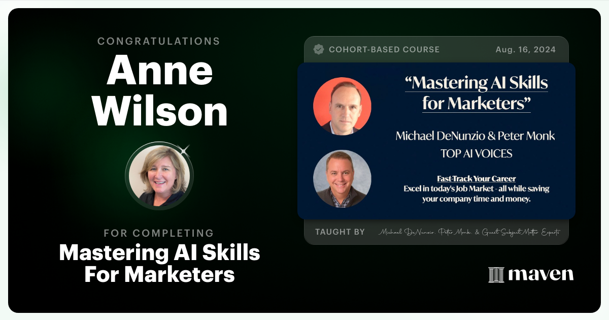 Certificate of Completion for Mastering AI Skills For Marketers