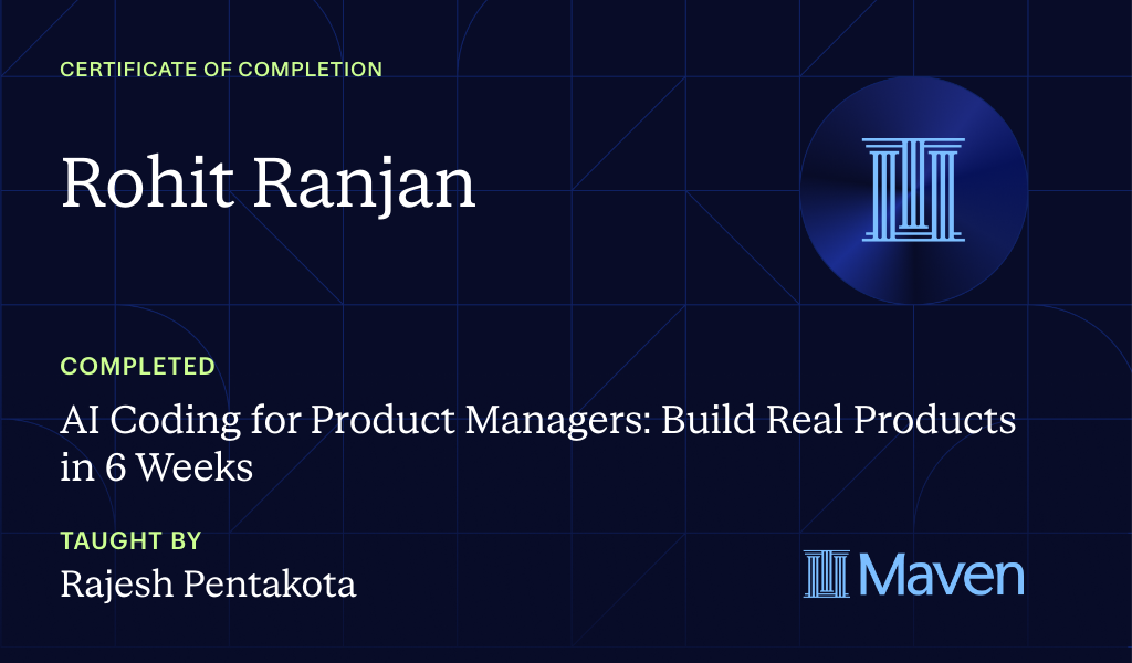 Certificate for AI Coding for Product Managers: Build Real Products in 6 Weeks
