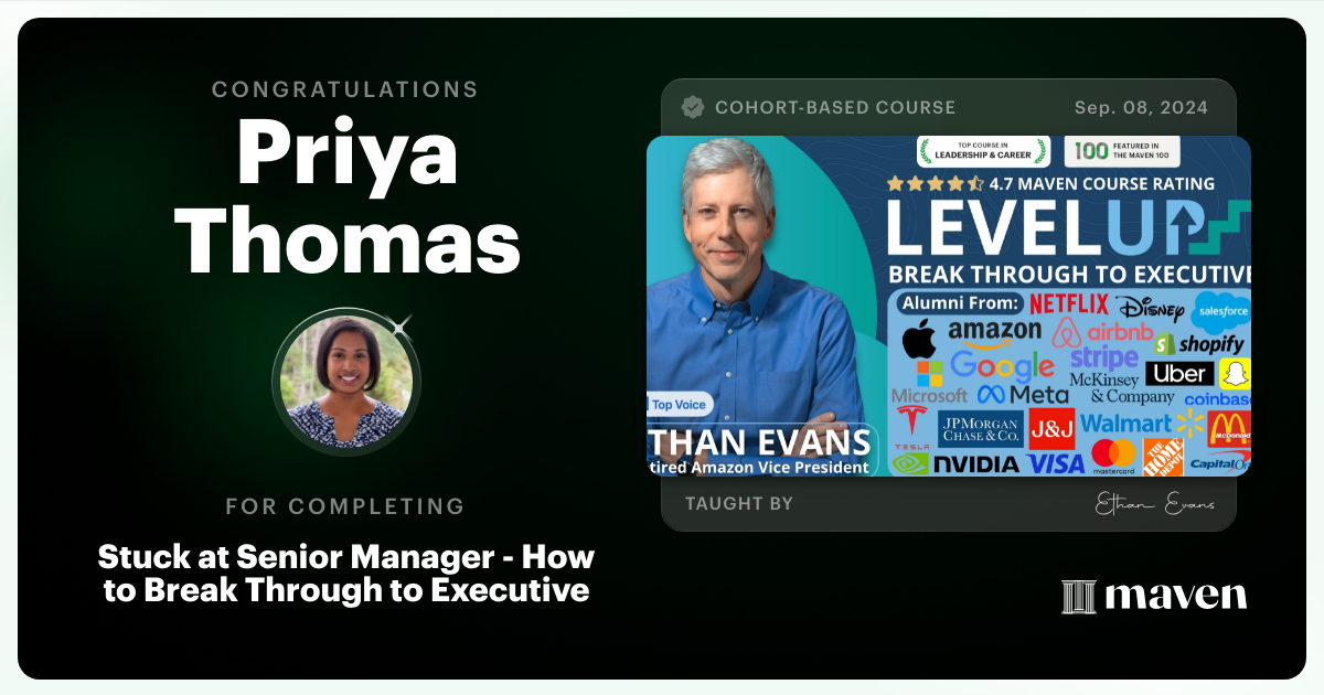 Certificate of Completion for Beyond Senior Manager - Break Through to Strategic Executive