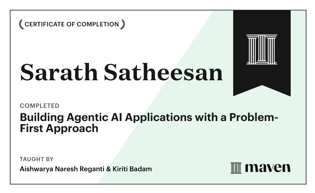 Certificate for Building Agentic AI Applications with a Problem-First Approach