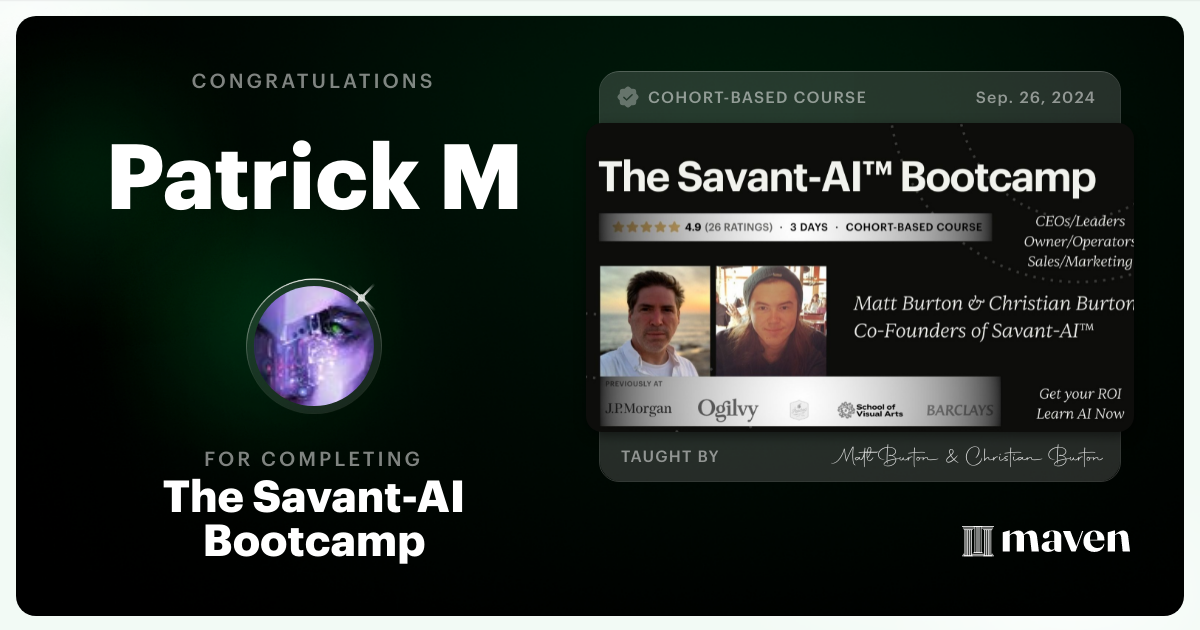 Certificate of Completion for Savant-AI for Leaders