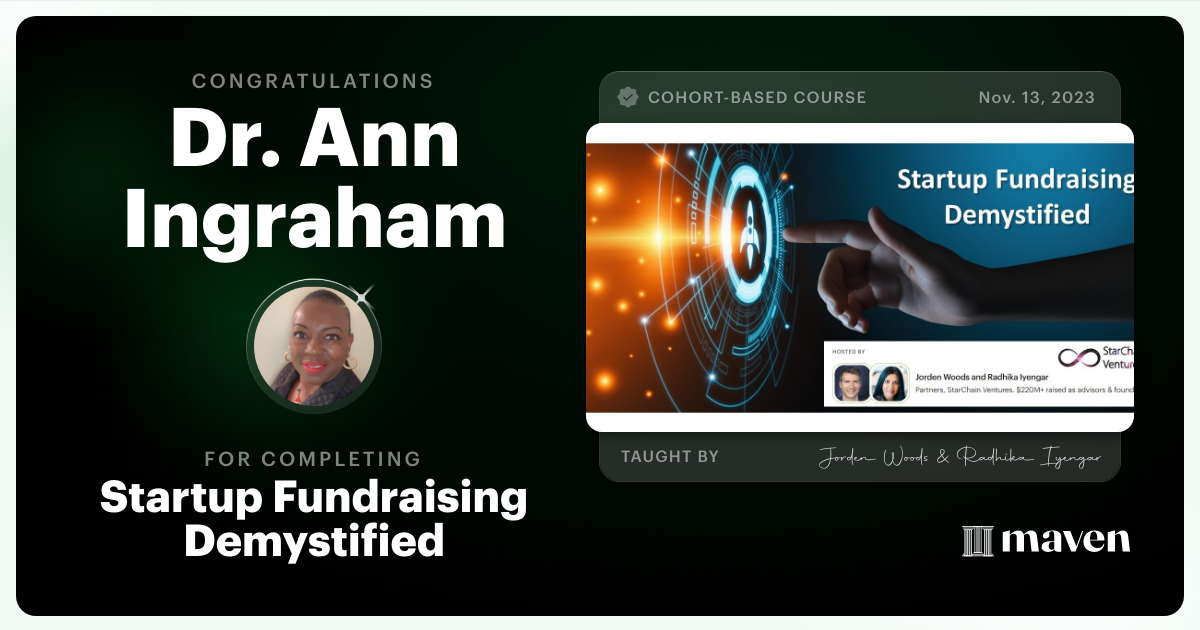Certificate of Completion for Startup Fundraising Demystified