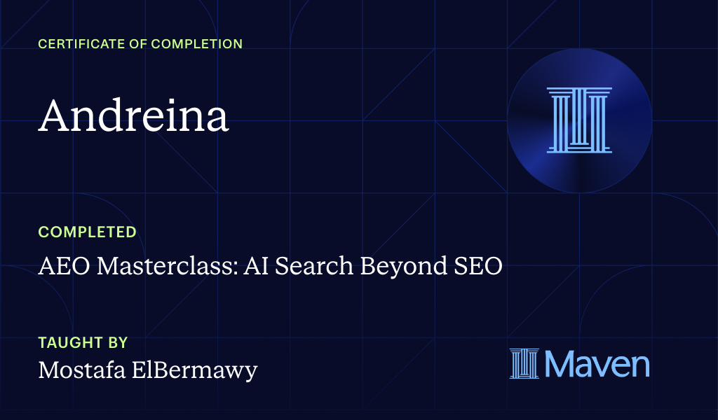 Certificate for AEO Masterclass: AI Search Beyond SEO