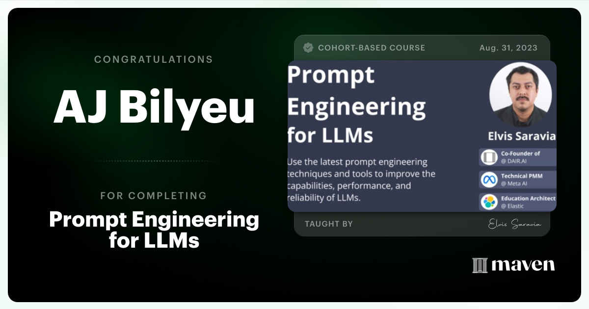 Certificate of Completion for Advanced Prompt Engineering for LLMs