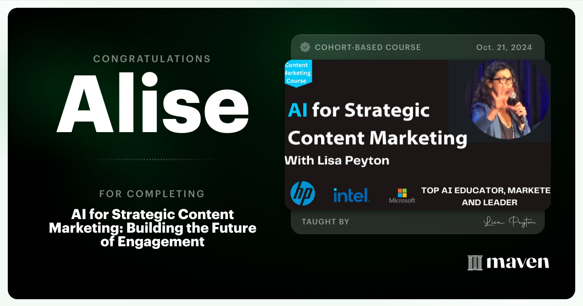 Certificate of Completion for AI for Strategic Content Marketing: Building the Future of Engagement