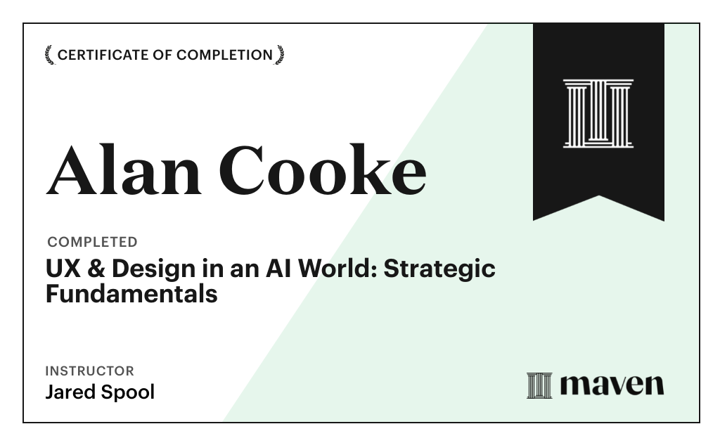 Certificate for UX & Design for Today's AI Functionality