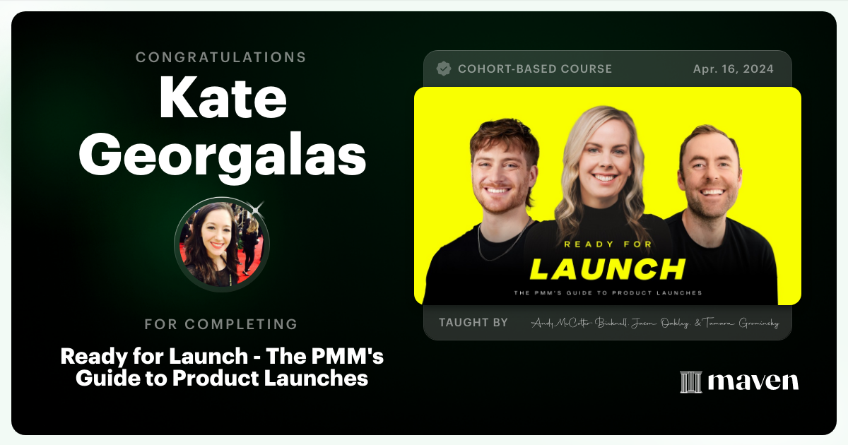 Certificate of Completion for Ready for Launch - The PMM's Guide to Product Launches