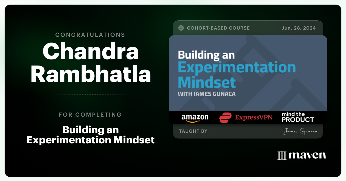 Certificate of Completion for Building an Experimentation Mindset