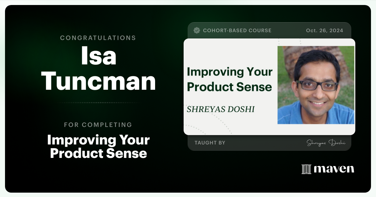 Certificate of Completion for World-class Product Sense in Practice