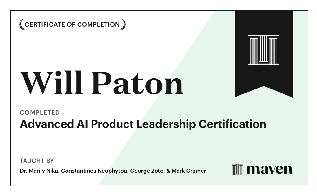 Certificate for Advanced AI Product Leadership Certification