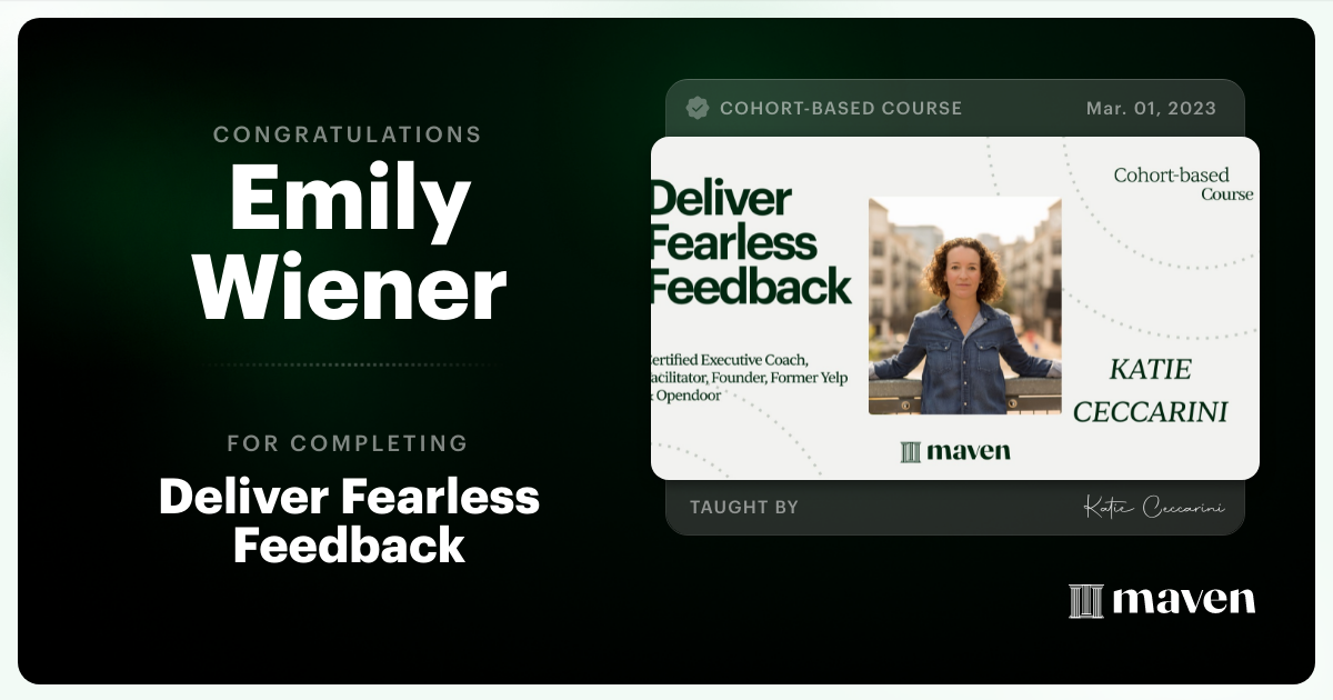 Certificate of Completion for Fearless Feedback Mastery: Driving Performance for Managers & Leaders