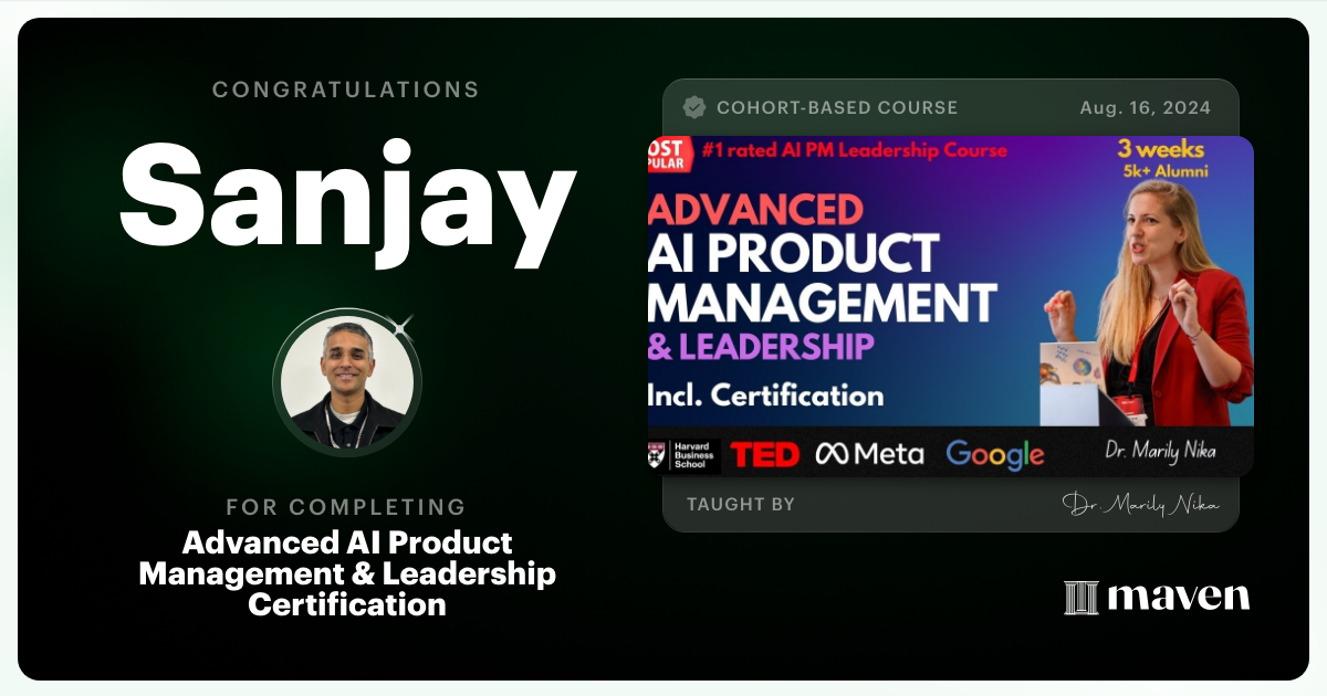 Certificate of Completion for Advanced AI Product Leadership Certification