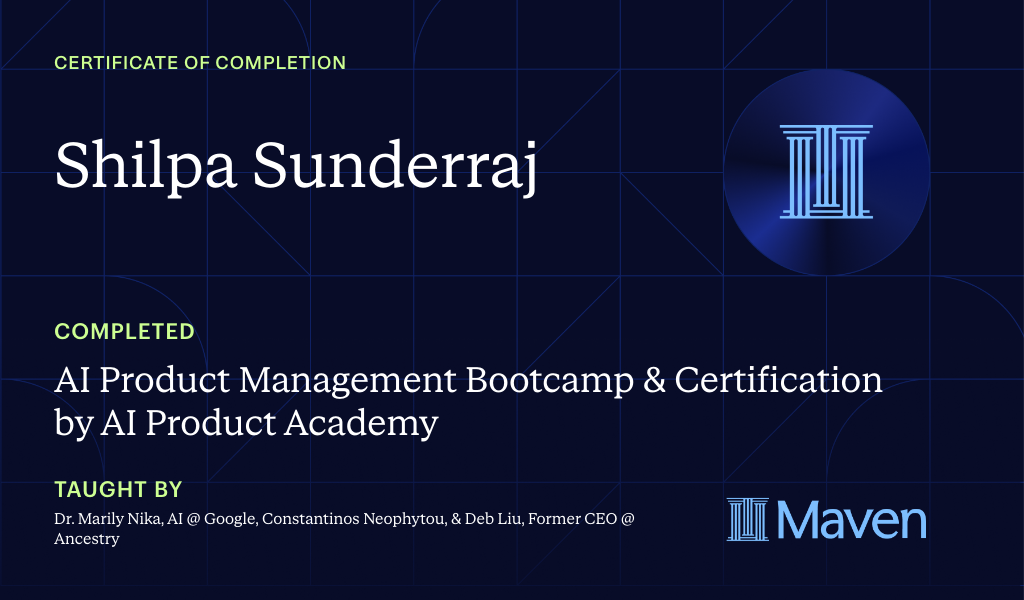 Certificate for AI Product Management Bootcamp & Certification by AI Product Academy
