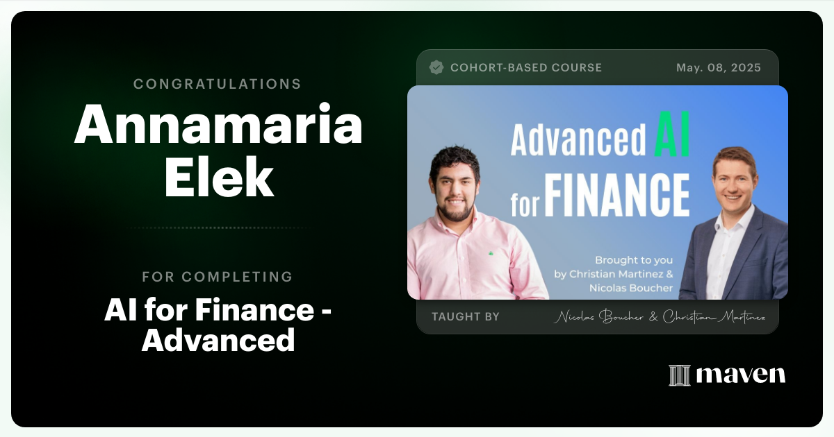 Certificate of Completion for AI for Finance - Advanced