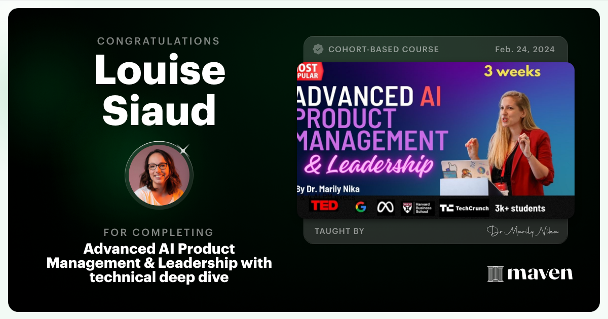 Certificate of Completion for Advanced AI Product Leadership Certification