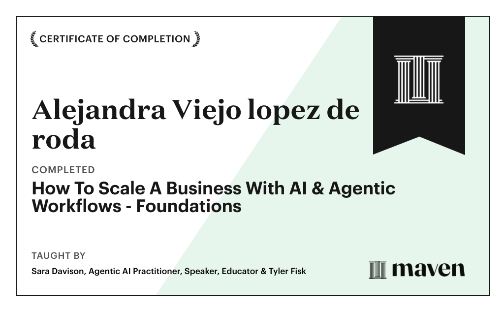 Certificate for How To Scale A Business With AI & Agentic Workflows - Foundations