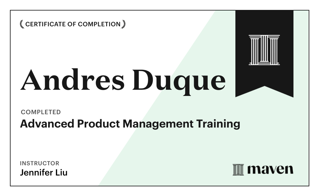 Certificate for AI Product Leadership Certification by Product Faculty